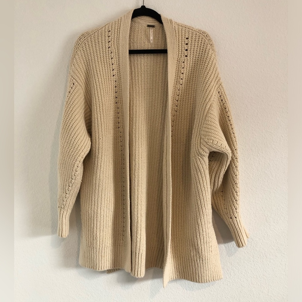 Free People Cream Open-Front Chunky Knit Cardigan